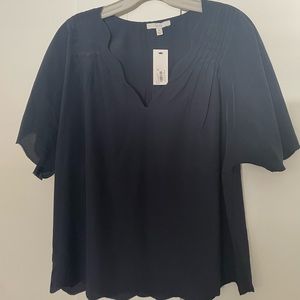 NWT Joie Navy 100% silk short sleeve top size medium